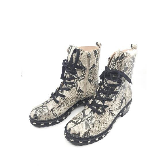 Schutz Studded Snake-Print Leather Combat Boots - NEW 6.5 - Picture 10 of 11